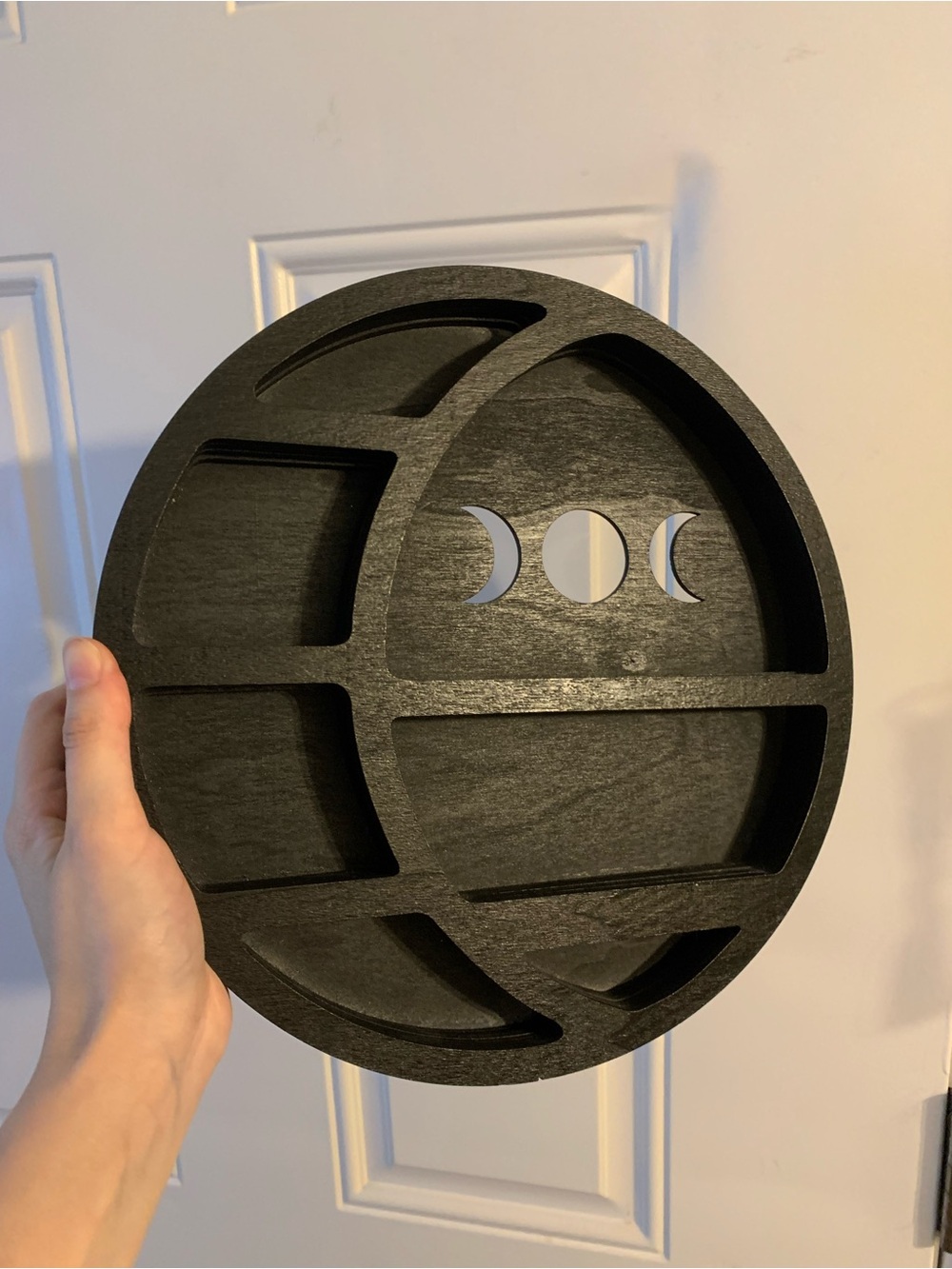 Round moon celestial Wood Wall trinket shelf  Compartments Moon Phase Cutouts